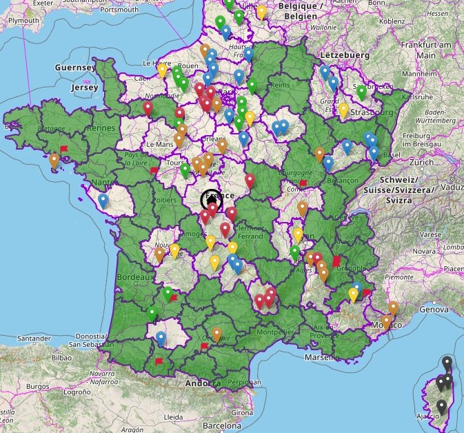 Carte issue de bpfmgr : Départements terminés - BPF à venir...